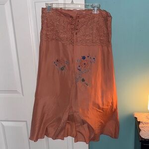 Vintage Silk Lace-Trimmed Skirt